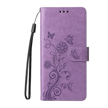 For iPhone 16e Embossed Butterfly Flowers Leather Phone Case(Purple) by bashfashion