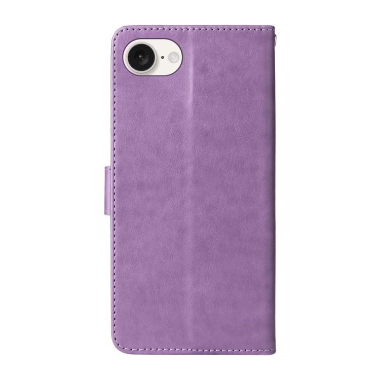 For iPhone 16e Embossed Butterfly Flowers Leather Phone Case(Purple) by bashfashion