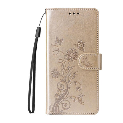 For iPhone 16e Embossed Butterfly Flowers Leather Phone Case(Gold) by bashfashion