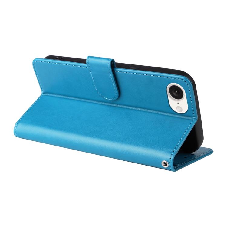 For iPhone 16e Embossed Butterfly Flowers Leather Phone Case(Blue) by bashfashion