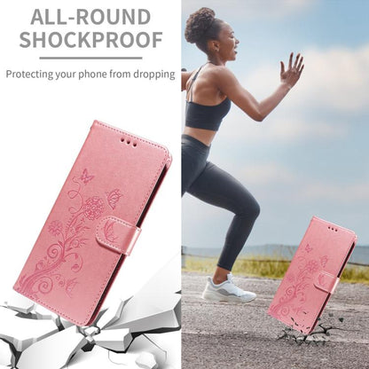 For iPhone 16e Embossed Butterfly Flowers Leather Phone Case(Rose Gold) by bashfashion