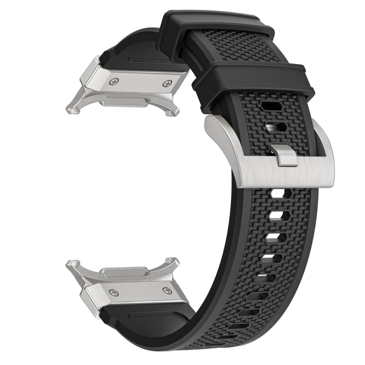 For Samsung Galaxy Watch Ultra 47mm / Ultra 2025 Silver Steel Buckle Rubber Quick Release Watch Band(Black) by bashfashion
