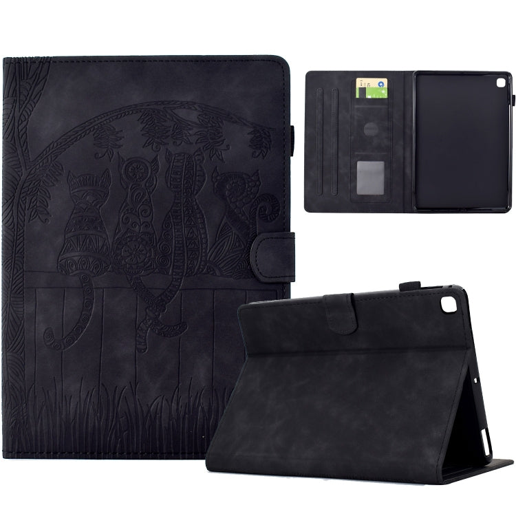 For Samsung Galaxy Tab S6 Lite P610 Cats Embossed Leather Smart Tablet Case(Black) by bashfashion