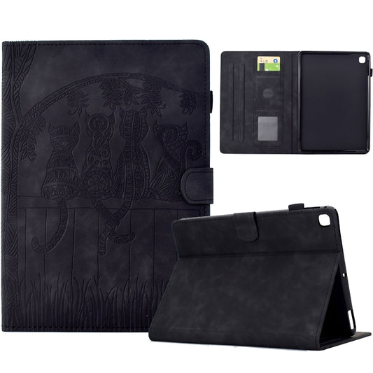 For Samsung Galaxy Tab S6 Lite P610 Cats Embossed Leather Smart Tablet Case(Black) by bashfashion