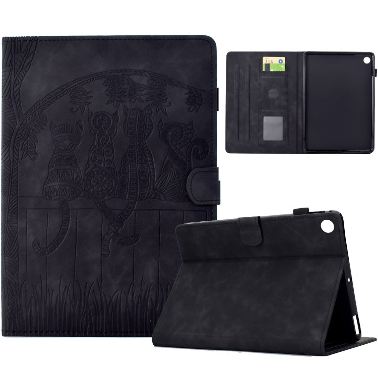 For Samsung Galaxy Tab A11+ / A9+ Cats Embossed Leather Smart Tablet Case(Black) by bashfashion