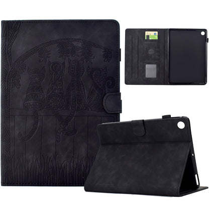 For Samsung Galaxy Tab A11+ / A9+ Cats Embossed Leather Smart Tablet Case(Black) by bashfashion