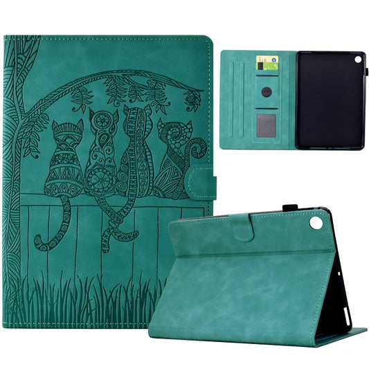 For Samsung Galaxy Tab A11+ / A9+ Cats Embossed Leather Smart Tablet Case(Light Blue) by bashfashion