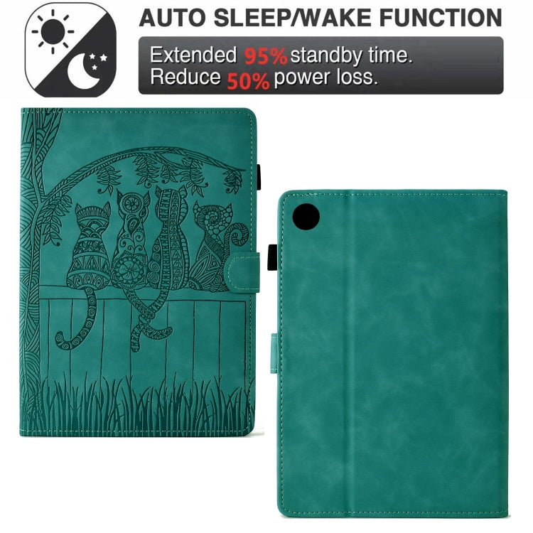 For Samsung Galaxy Tab A11+ / A9+ Cats Embossed Leather Smart Tablet Case(Light Blue) by bashfashion