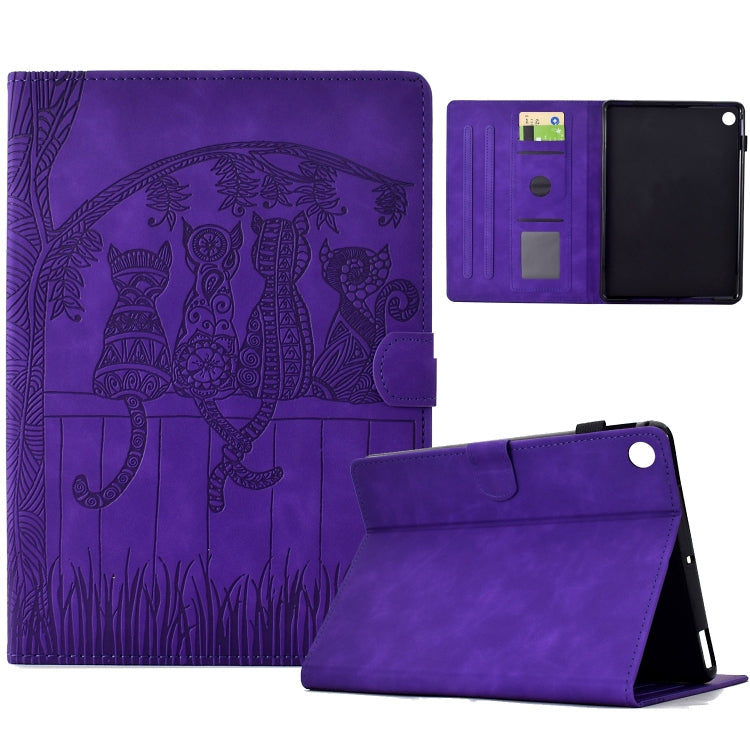 For Samsung Galaxy Tab A11+ / A9+ Cats Embossed Leather Smart Tablet Case(Purple) by bashfashion