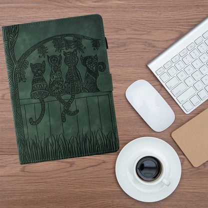 For Samsung Galaxy Tab S8 / S7 Cats Embossed Leather Smart Tablet Case(Green) by bashfashion