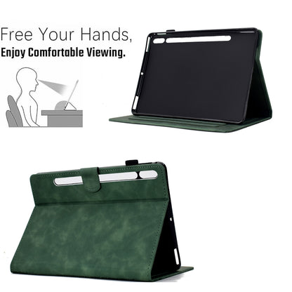 For Samsung Galaxy Tab S8 / S7 Cats Embossed Leather Smart Tablet Case(Green) by bashfashion