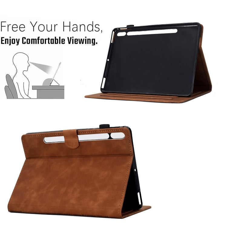 For Samsung Galaxy Tab S8 / S7 Cats Embossed Leather Smart Tablet Case(Brown) by bashfashion
