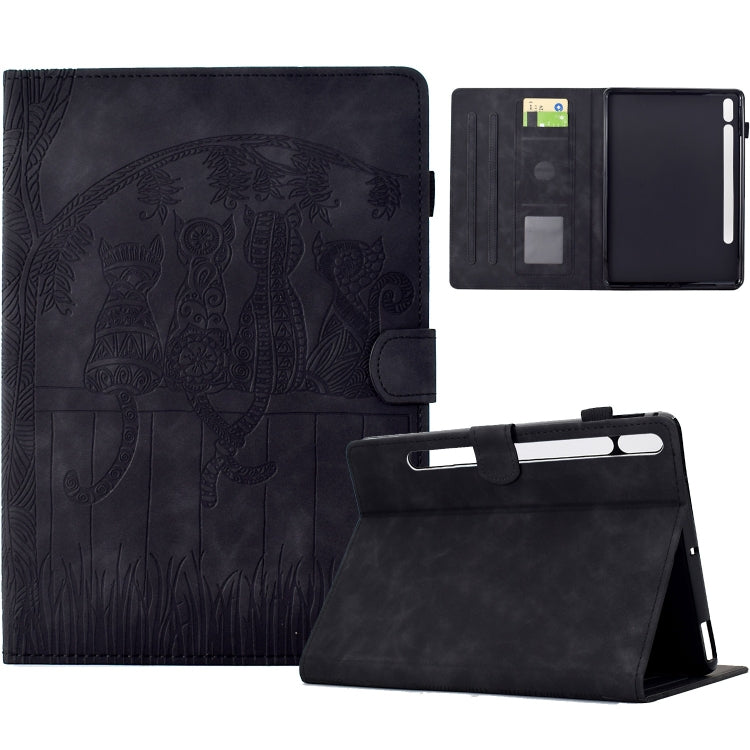 For Samsung Galaxy Tab S8 / S7 Cats Embossed Leather Smart Tablet Case(Black) by bashfashion