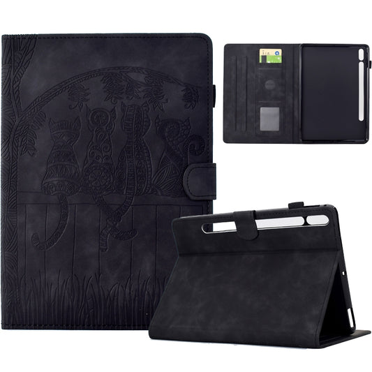 For Samsung Galaxy Tab S8 / S7 Cats Embossed Leather Smart Tablet Case(Black) by bashfashion