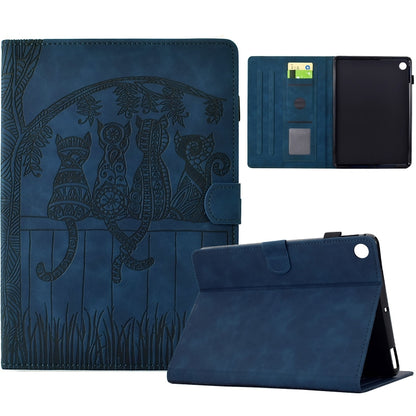 For Samsung Galaxy Tab A8 10.5 2021 X205 Cats Embossed Leather Smart Tablet Case(Dark Blue) by bashfashion