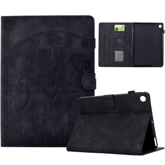 For Samsung Galaxy Tab A8 10.5 2021 X205 Cats Embossed Leather Smart Tablet Case(Black) by bashfashion