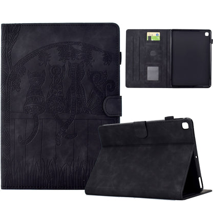 For Samsung Galaxy Tab A7 2020 T500 Cats Embossed Leather Smart Tablet Case(Black) by bashfashion