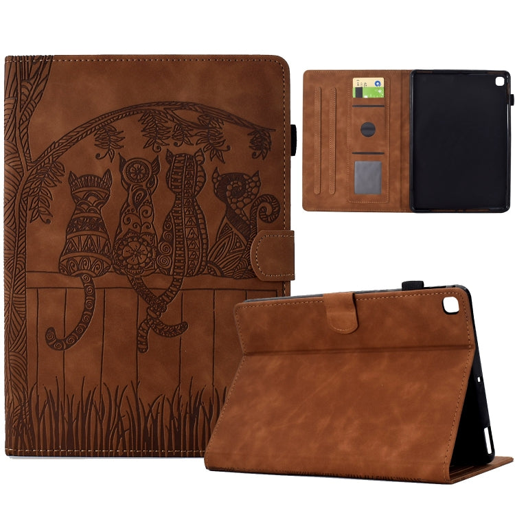 For Samsung Galaxy Tab S5e / T720 Cats Embossed Leather Smart Tablet Case(Brown) by bashfashion