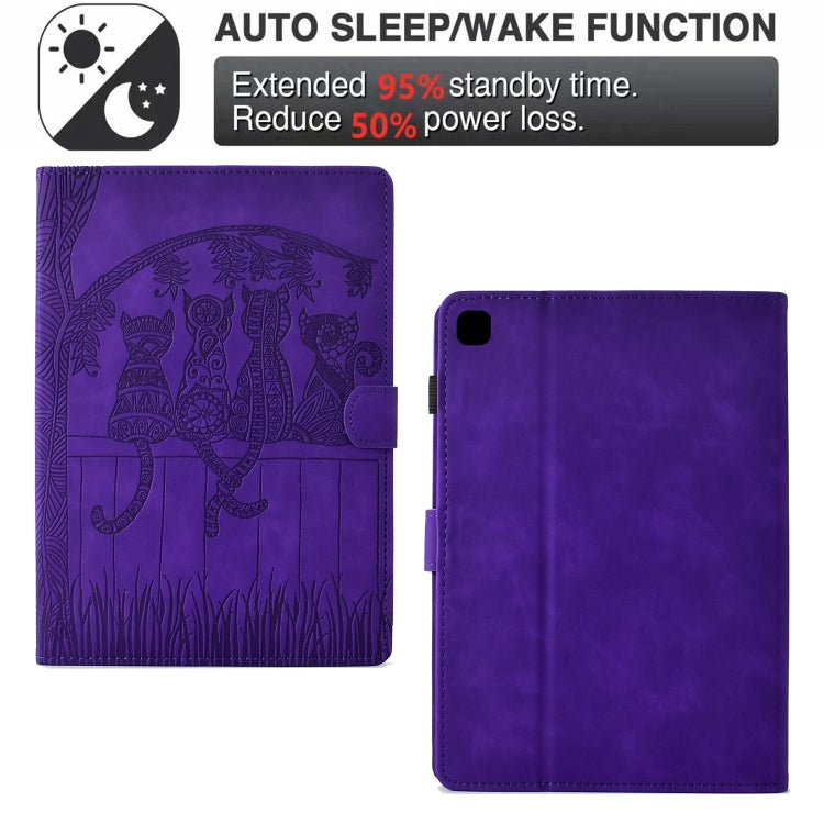 For Samsung Galaxy Tab S5e / T720 Cats Embossed Leather Smart Tablet Case(Purple) by bashfashion