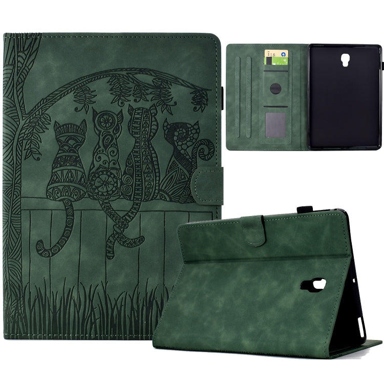 For Samsung Galaxy Tab A 10.5 T590 Cats Embossed Leather Smart Tablet Case(Green) by bashfashion