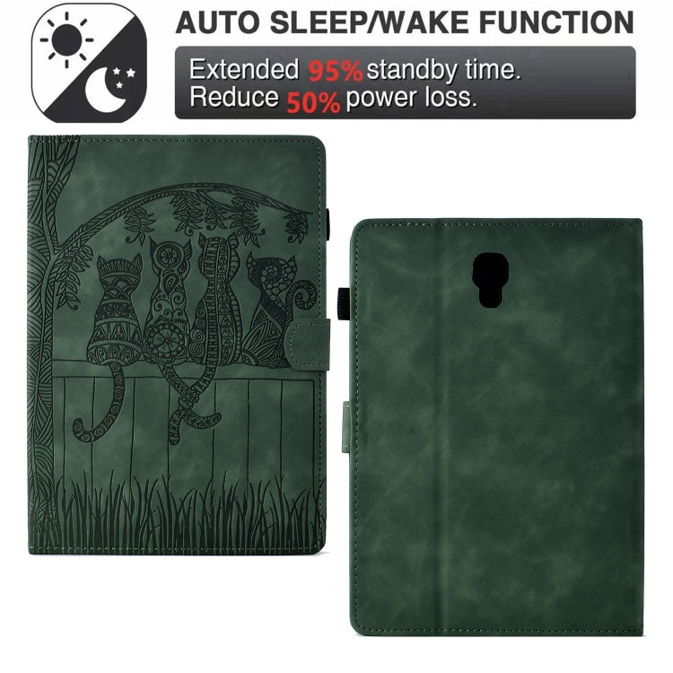 For Samsung Galaxy Tab A 10.5 T590 Cats Embossed Leather Smart Tablet Case(Green) by bashfashion