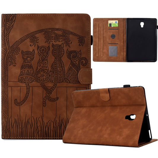 For Samsung Galaxy Tab A 10.5 T590 Cats Embossed Leather Smart Tablet Case(Brown) by bashfashion