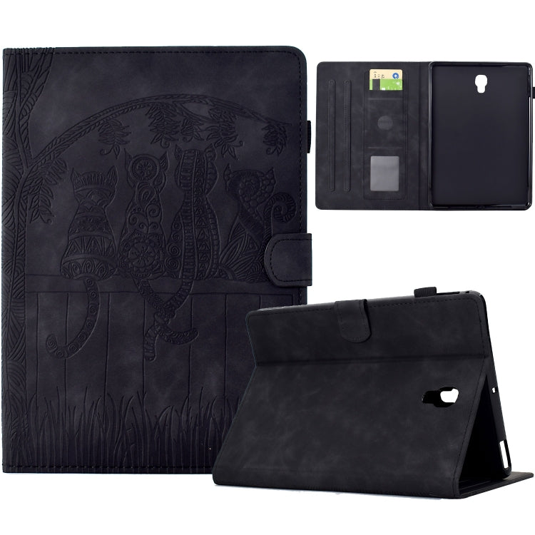 For Samsung Galaxy Tab A 10.5 T590 Cats Embossed Leather Smart Tablet Case(Black) by bashfashion