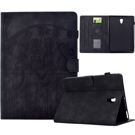 For Samsung Galaxy Tab A 10.5 T590 Cats Embossed Leather Smart Tablet Case(Black) by bashfashion