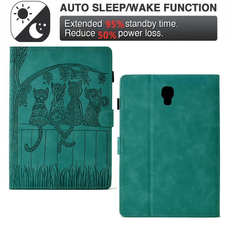 For Samsung Galaxy Tab A 10.5 T590 Cats Embossed Leather Smart Tablet Case(Light Blue) by bashfashion