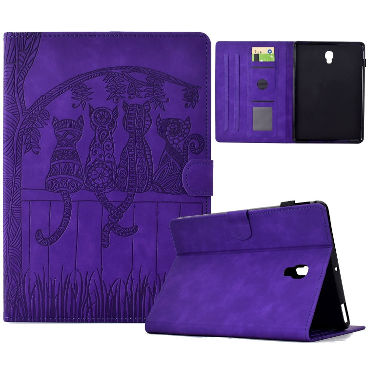 For Samsung Galaxy Tab A 10.5 T590 Cats Embossed Leather Smart Tablet Case(Purple) by bashfashion