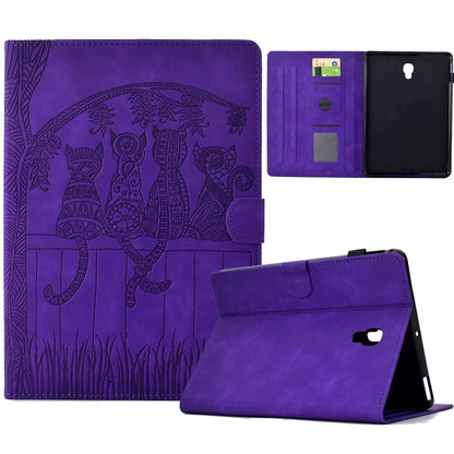 For Samsung Galaxy Tab A 10.5 T590 Cats Embossed Leather Smart Tablet Case(Purple) by bashfashion