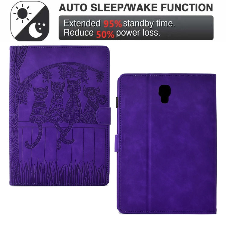 For Samsung Galaxy Tab A 10.5 T590 Cats Embossed Leather Smart Tablet Case(Purple) by bashfashion
