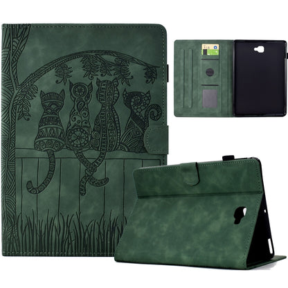 For Samsung Galaxy Tab A 10.1 2016 T580 Cats Embossed Leather Smart Tablet Case(Green) by bashfashion