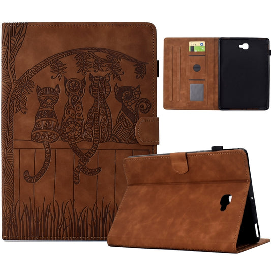 For Samsung Galaxy Tab A 10.1 2016 T580 Cats Embossed Leather Smart Tablet Case(Brown) by bashfashion