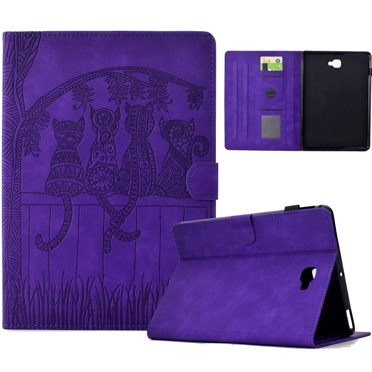 For Samsung Galaxy Tab A 10.1 2016 T580 Cats Embossed Leather Smart Tablet Case(Purple) by bashfashion