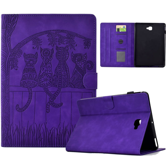 For Samsung Galaxy Tab A 10.1 2016 T580 Cats Embossed Leather Smart Tablet Case(Purple) by bashfashion