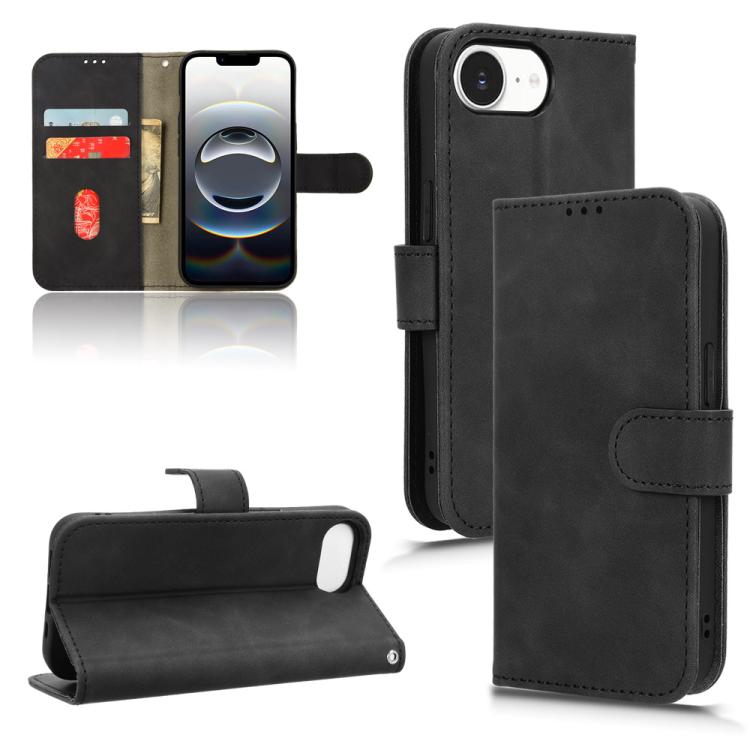 For iPhone 16e Skin Feel Magnetic Flip Leather Phone Case(Black) by bashfashion