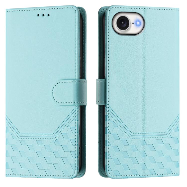 For iPhone 16e Honeycomb Embossing RFID Leather Phone Case(Mint Green) by bashfashion