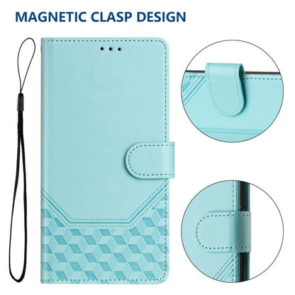 For iPhone 16e Honeycomb Embossing RFID Leather Phone Case(Mint Green) by bashfashion