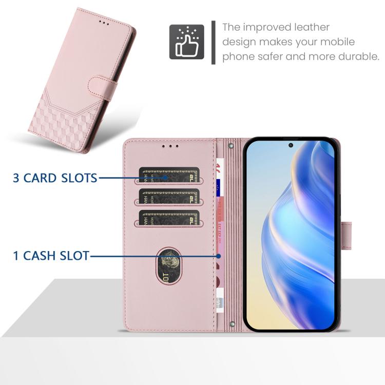 For iPhone 16e Honeycomb Embossing RFID Leather Phone Case(Pink) by bashfashion