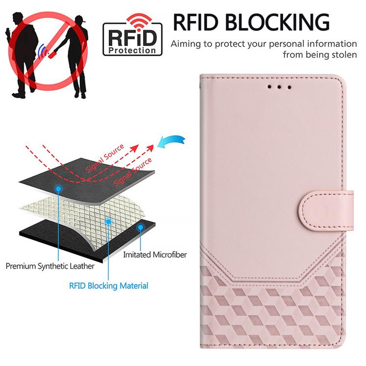 For iPhone 16e Honeycomb Embossing RFID Leather Phone Case(Pink) by bashfashion