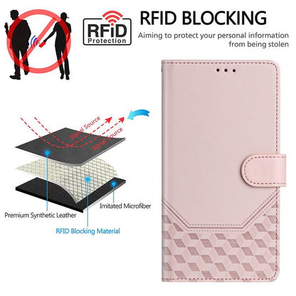 For iPhone 16e Honeycomb Embossing RFID Leather Phone Case(Pink) by bashfashion