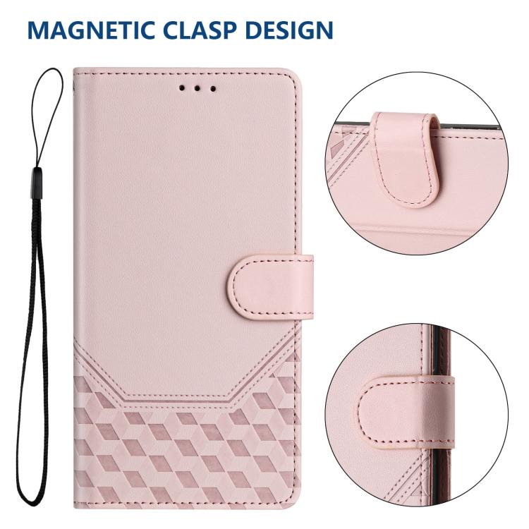 For iPhone 16e Honeycomb Embossing RFID Leather Phone Case(Pink) by bashfashion