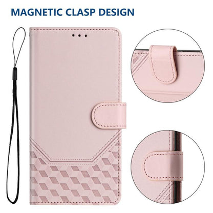 For iPhone 16e Honeycomb Embossing RFID Leather Phone Case(Pink) by bashfashion