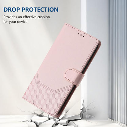 For iPhone 16e Honeycomb Embossing RFID Leather Phone Case(Pink) by bashfashion