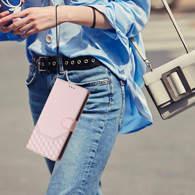 For iPhone 16e Honeycomb Embossing RFID Leather Phone Case(Pink) by bashfashion