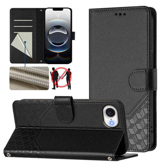 For iPhone 16e Honeycomb Embossing RFID Leather Phone Case(Black) by bashfashion