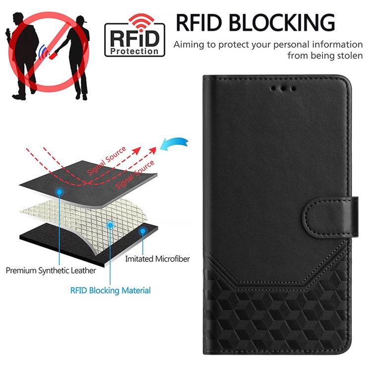 For iPhone 16e Honeycomb Embossing RFID Leather Phone Case(Black) by bashfashion