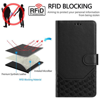 For iPhone 16e Honeycomb Embossing RFID Leather Phone Case(Black) by bashfashion