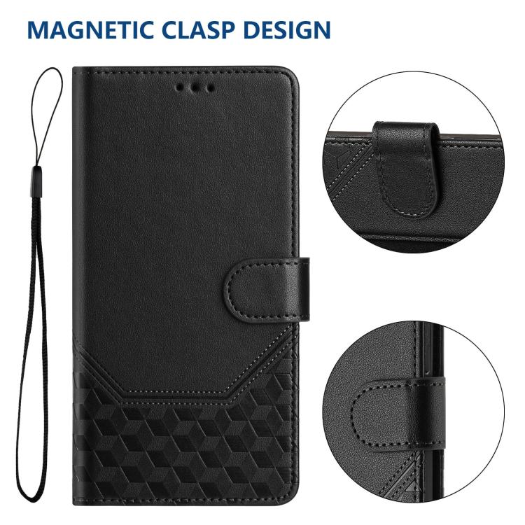 For iPhone 16e Honeycomb Embossing RFID Leather Phone Case(Black) by bashfashion